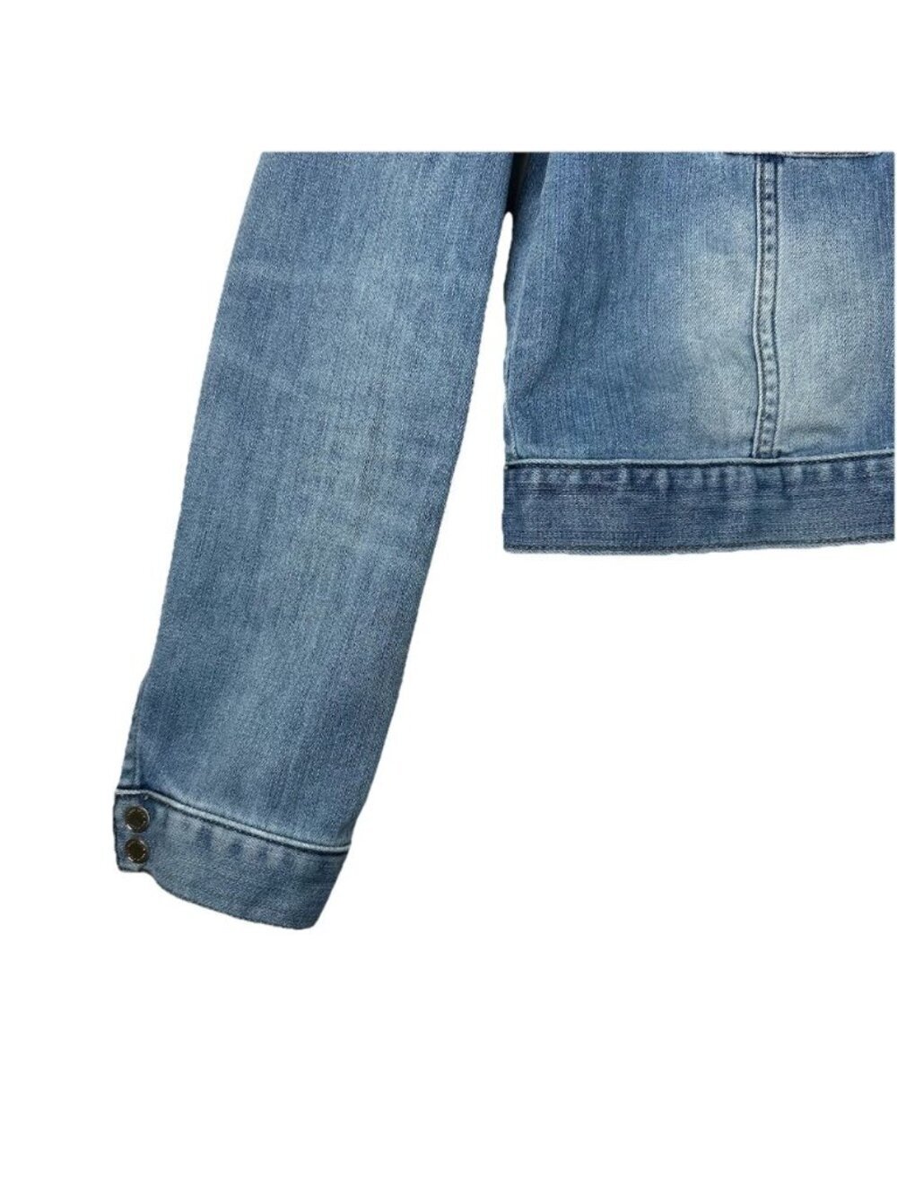 White House Black Market WHBM US Women’s 6 Light Blue Cropped Denim Jean Jacket - Picture 4 of 13
